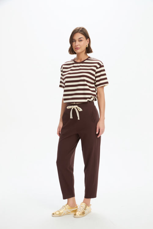 Tirelli Barrell Leg Lounge Pant Chocolate Cream Stripe Summer Weight