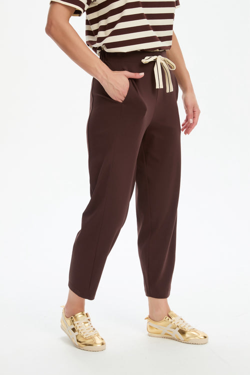 Tirelli Barrell Leg Lounge Pant Chocolate Cream Stripe Summer Weight
