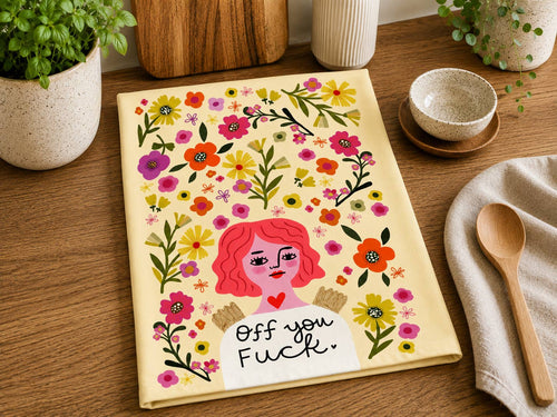 Off You Fuck Grumpy Angel Dish Towel