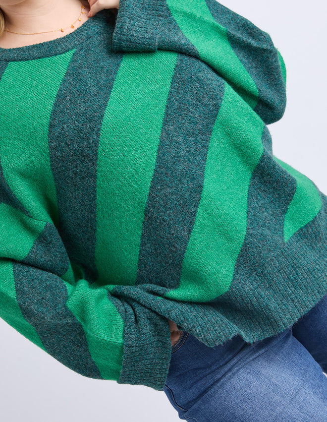 Elm Sage Diagonal Stripe Knit Jumper