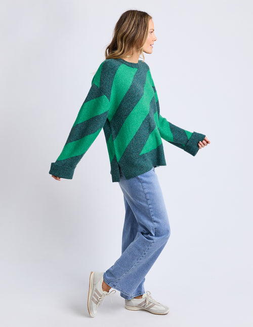 Elm Sage Diagonal Stripe Knit Jumper