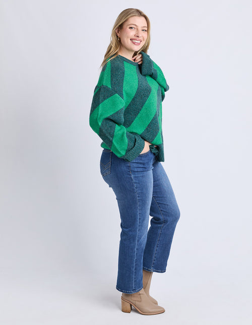 Elm Sage Diagonal Stripe Knit Jumper