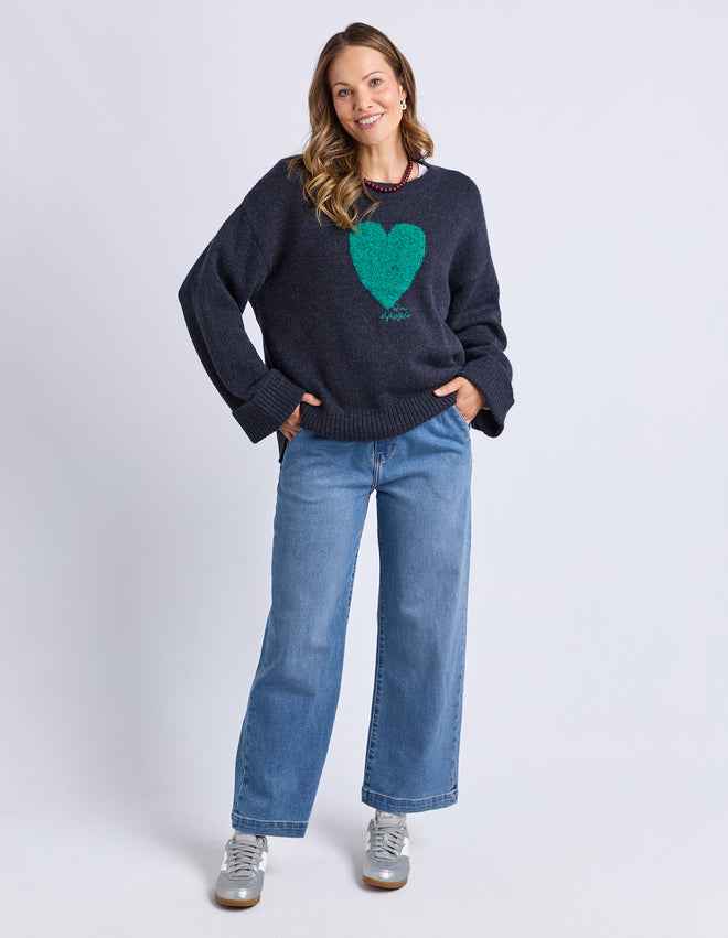 Elm Intersia Heart Knit Jumper Navy