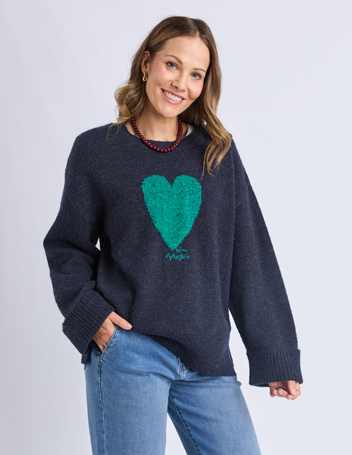 Elm Intersia Heart Knit Jumper Navy