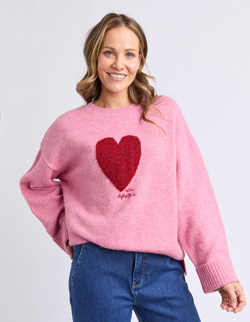 Elm Intersia Heart Knit Jumper Quartz