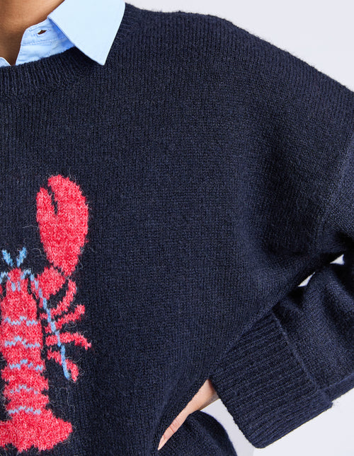 Elm Lobster Intersia Knit Jumper Navy