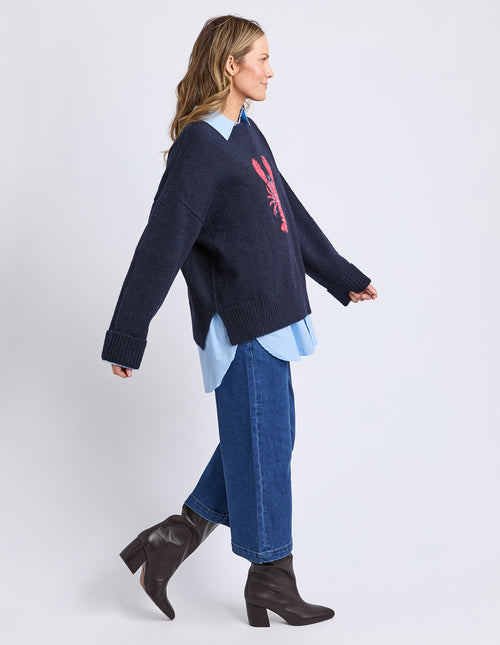 Elm Lobster Intersia Knit Jumper Navy