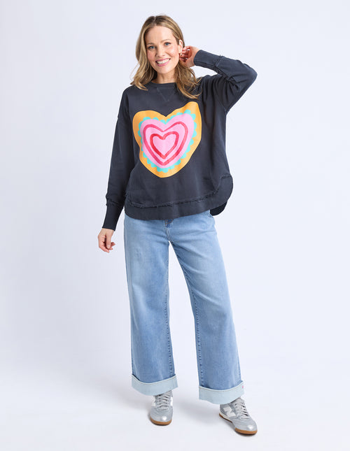 PREORDER - Elm Flaming Heart Crew Sweatshirt Navy DUE JULY