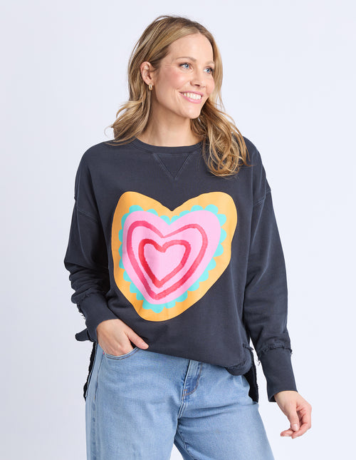 PREORDER - Elm Flaming Heart Crew Sweatshirt Navy DUE JULY