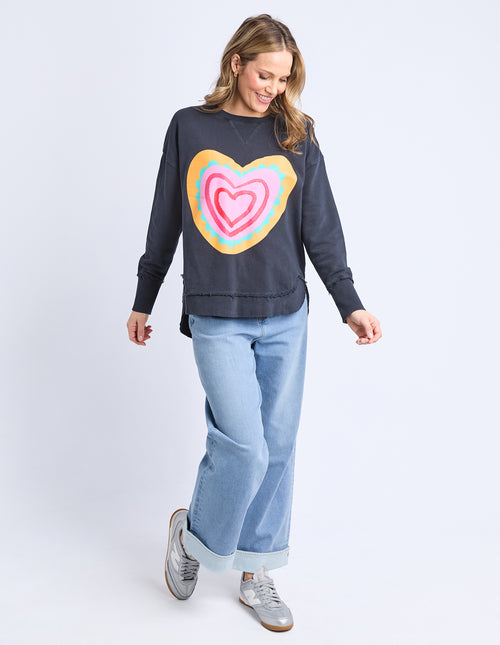 PREORDER - Elm Flaming Heart Crew Sweatshirt Navy DUE JULY