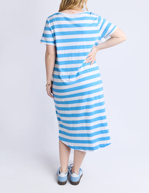 Elm Meave Midi Dress Azure Blue and White