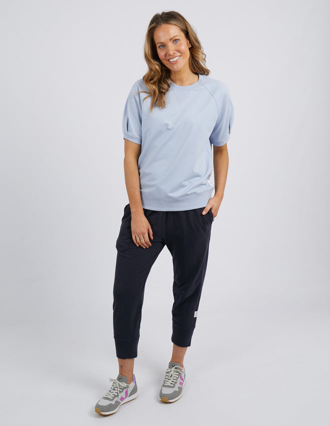 Elm Poppy Short Sleeve Fleece Crew Sweatshirt Sky Blue