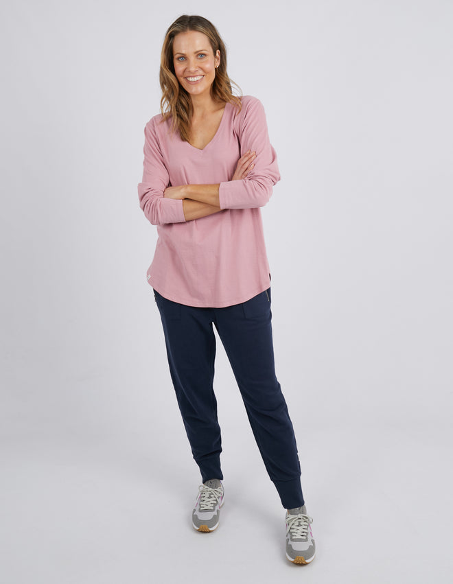 Elm Peachy Long Sleeve V Neck Tee Dusty Pink