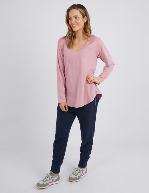 Elm Peachy Long Sleeve V Neck Tee Dusty Pink