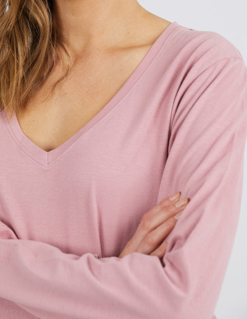 Elm Peachy Long Sleeve V Neck Tee Dusty Pink