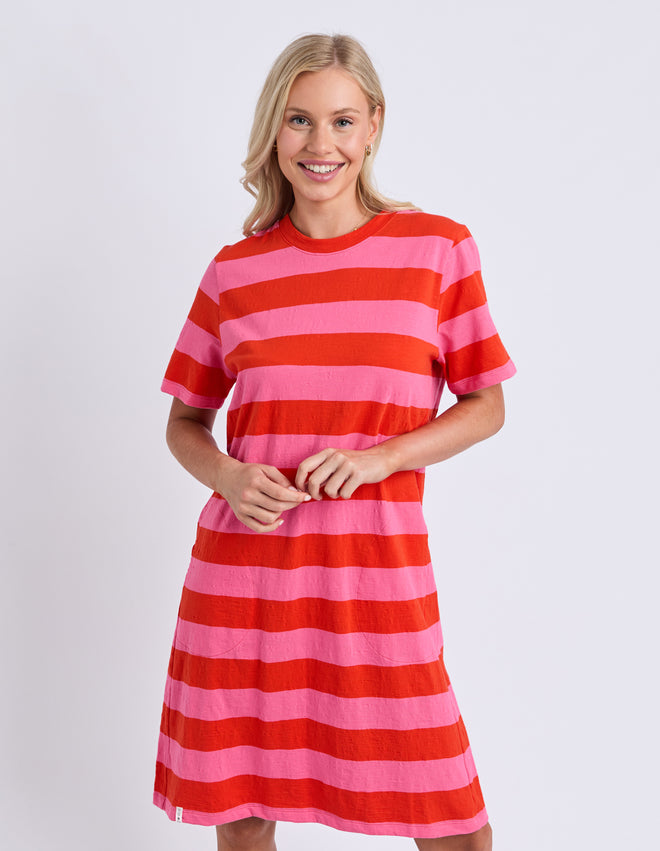 Elm Spritz Stripe Dress Tangerine Pink Stripe