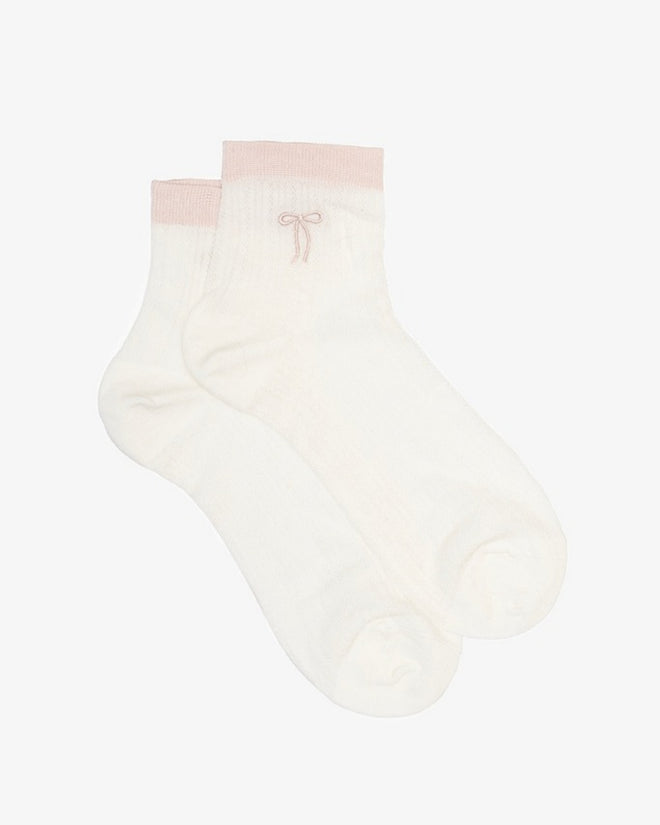 Antler Ankle Socks Cream Pink Bow