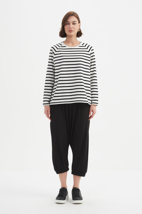 Tirelli Stripe Long Sleeve Weekend T Shirt White/Black
