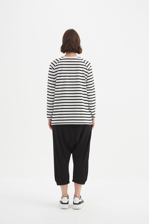 Tirelli Stripe Long Sleeve Weekend T Shirt White/Black