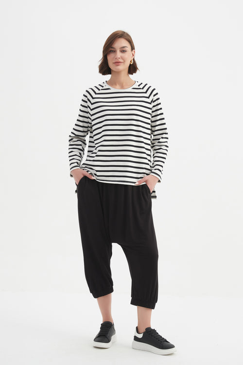 Tirelli Stripe Long Sleeve Weekend T Shirt White/Black