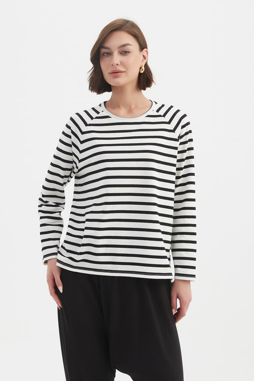 Tirelli Stripe Long Sleeve Weekend T Shirt White/Black