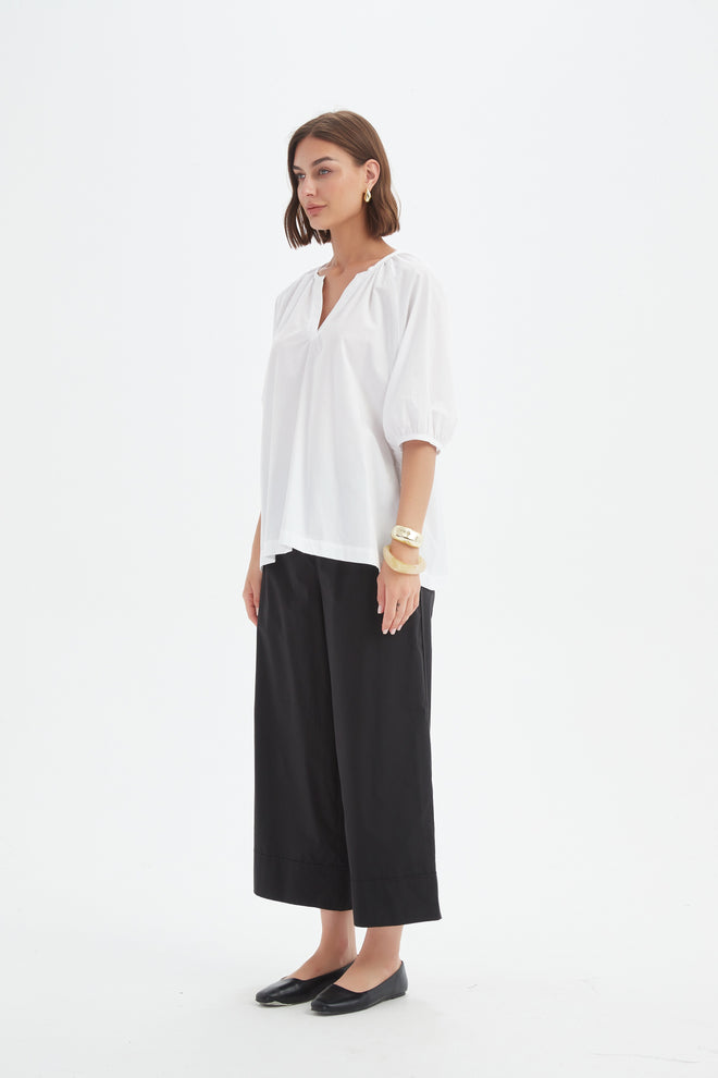 PREORDER - Tirelli Gathered Notch Neck Top White DUE SEPTEMBER