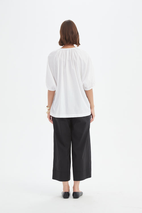 PREORDER - Tirelli Gathered Notch Neck Top White DUE SEPTEMBER