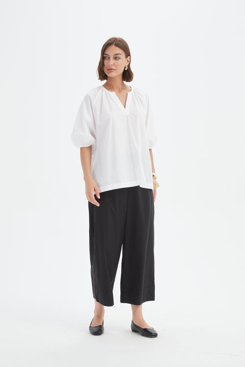 PREORDER - Tirelli Gathered Notch Neck Top White DUE SEPTEMBER