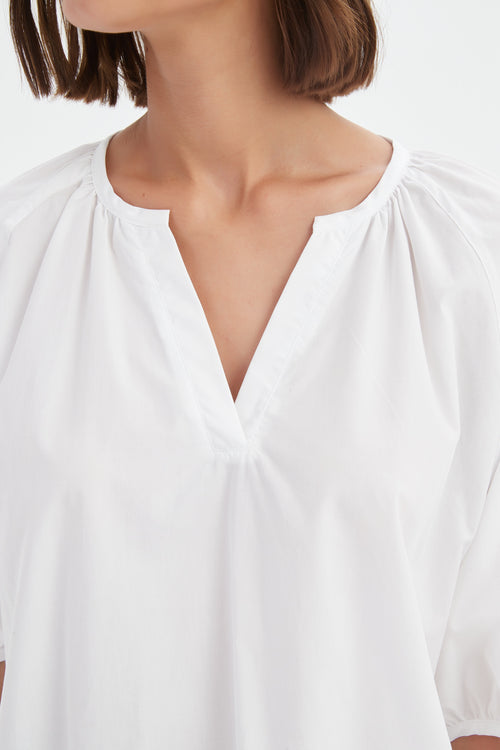 PREORDER - Tirelli Gathered Notch Neck Top White DUE SEPTEMBER