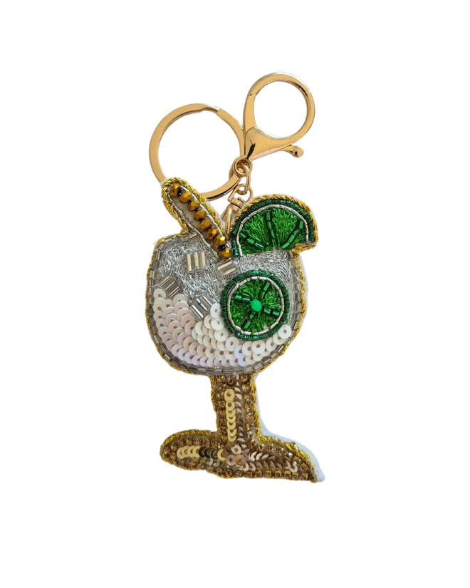 Beaded Keychain Cocktail Glass White