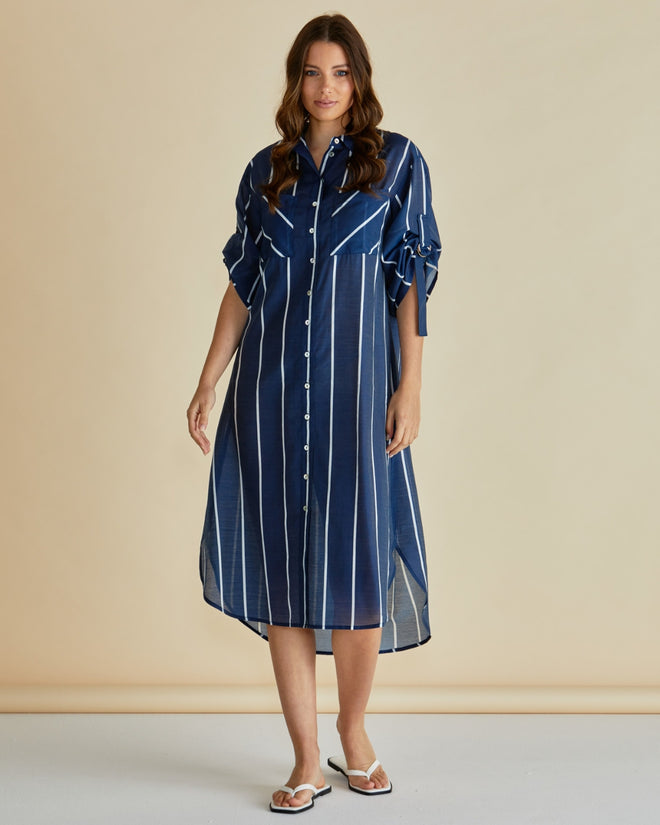 Betty Basics Hayman Shirt Dress Navy White Stripe