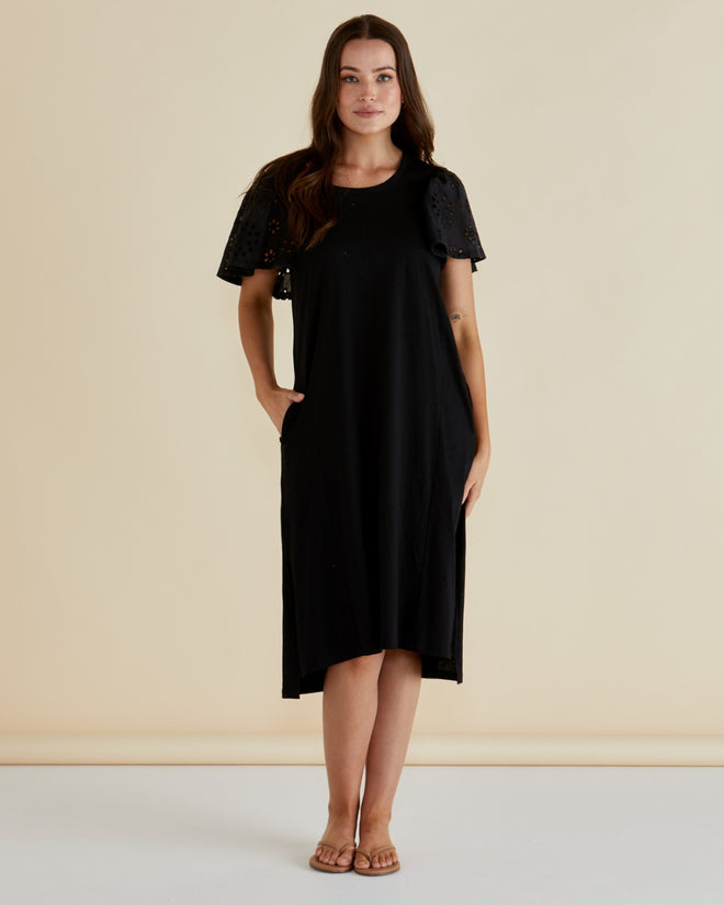 Betty Basics Sawyer Embroidered Dress Black