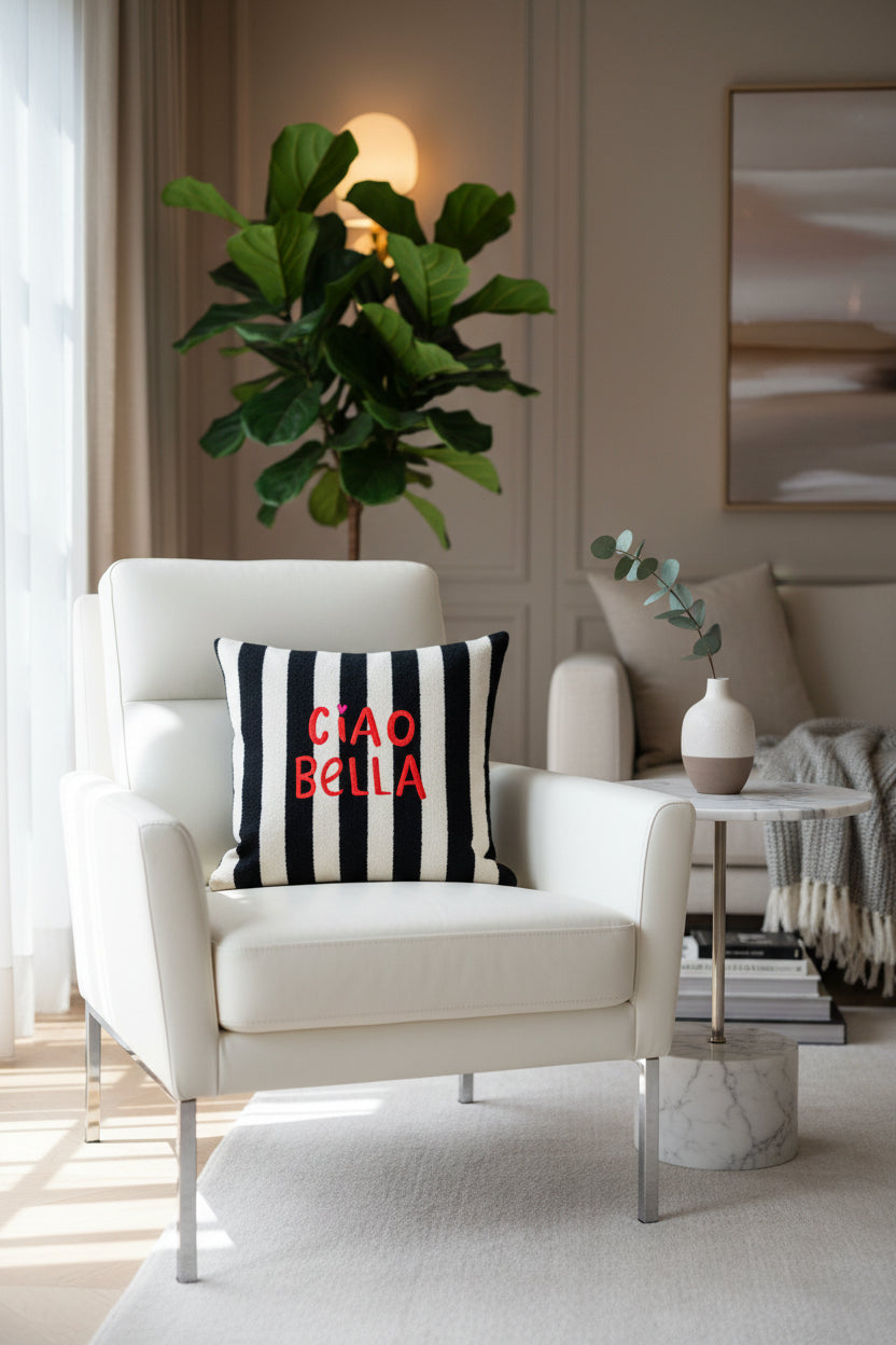 Ciao Bella Cushion Black and White Stripe Square