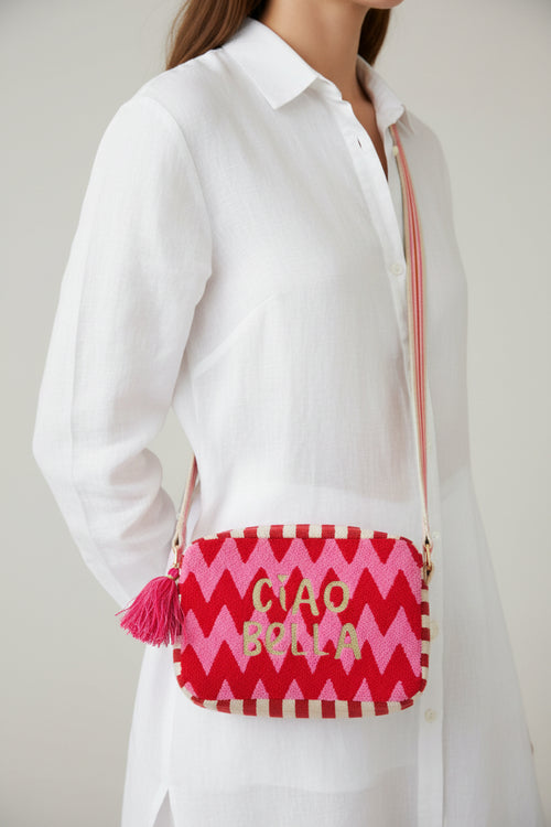 Ciao Bella Red Pink Chevron Handbag