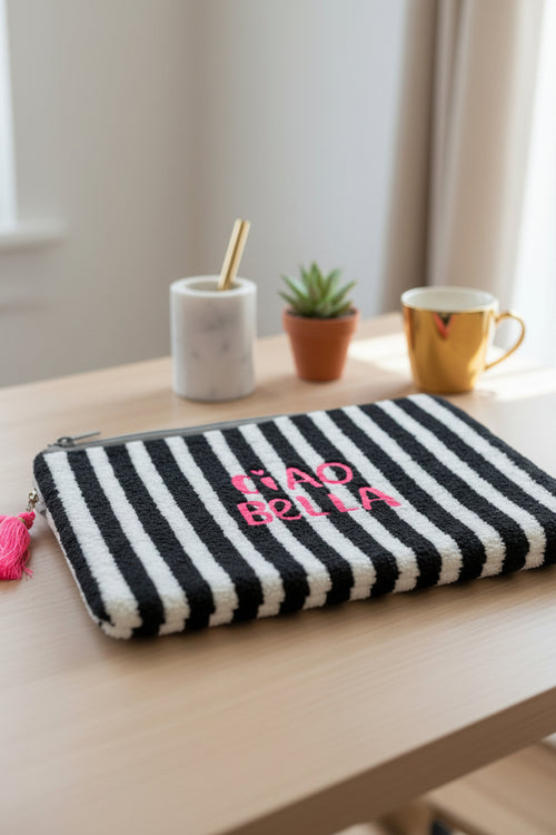 Ciao Bella Black and White Stripes Laptop Sleeve