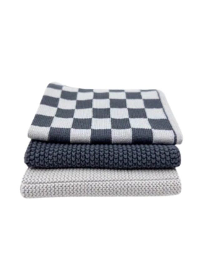 Dishcloth Variety 3 Pack Graphite Lunar Chequer