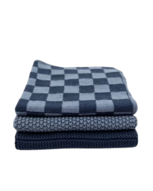 Dishcloth Variety 3 Pack Navy Denim Chequer