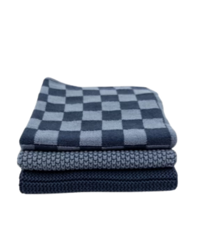 Dishcloth Variety 3 Pack Navy Denim Chequer