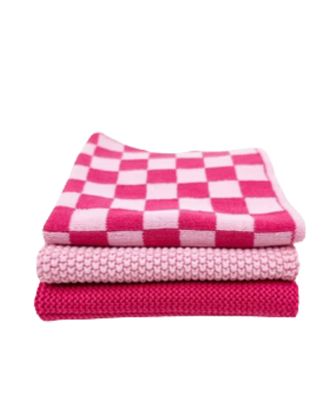 Dishcloth Variety 3 Pack Raspberry Sherbet Chequer