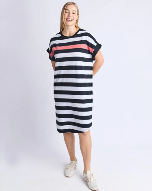 Elm Draw the Line Dress Black and White Pink Stripe