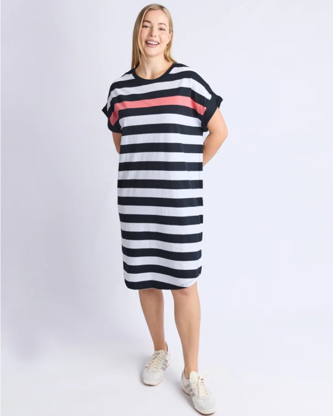 Elm Draw the Line Dress Black and White Pink Stripe