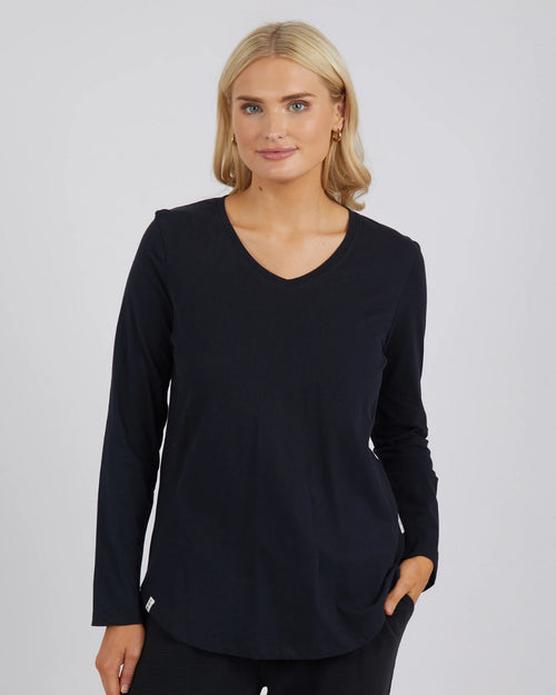 Elm Fundamental Peachy Long Sleeve V Neck T Shirt Black