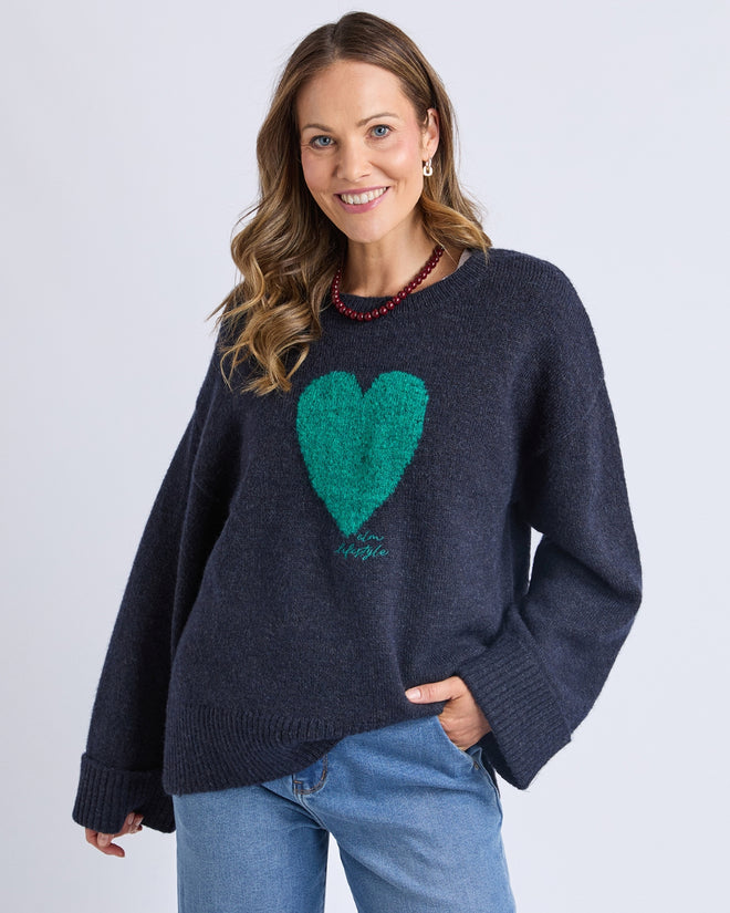 Elm Intersia Heart Knit Jumper Navy