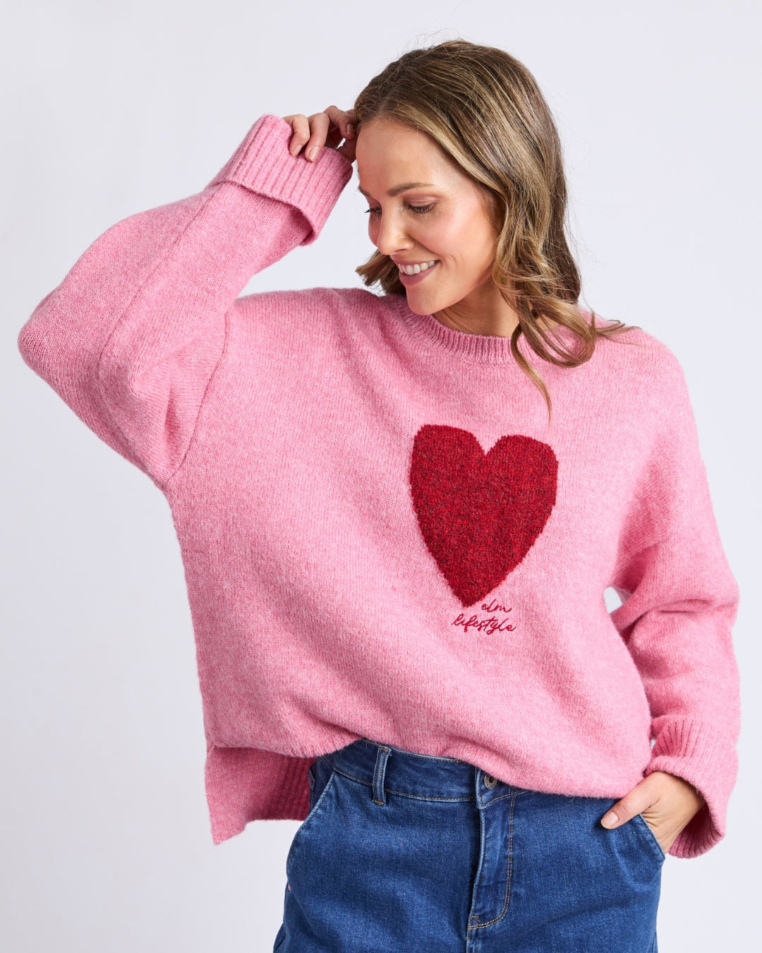 Elm Intersia Heart Knit Jumper Quartz