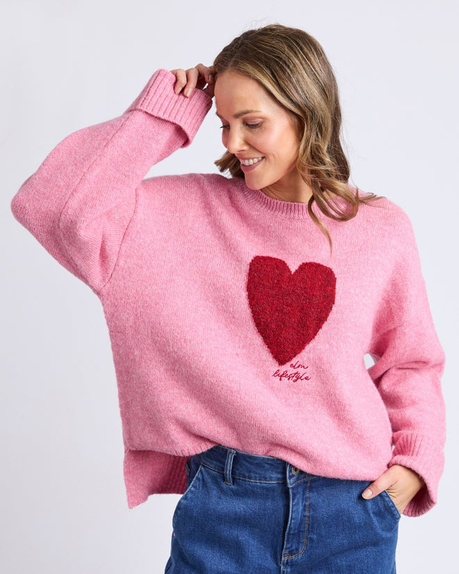 Elm Intersia Heart Knit Jumper Quartz