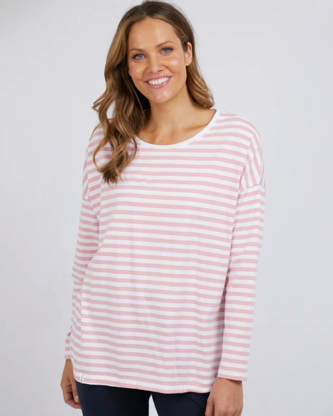 Elm Lauren Long Sleeve T Shirt Coral White Stripe