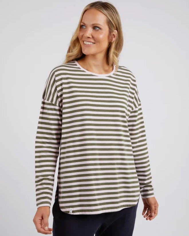 Elm Lauren Long Sleeve T Shirt Pink Khaki Stripe