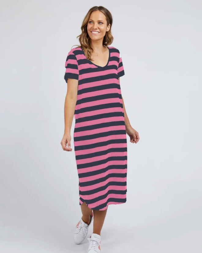 Elm Maeve Midi Dress Rose and Navy Stripe