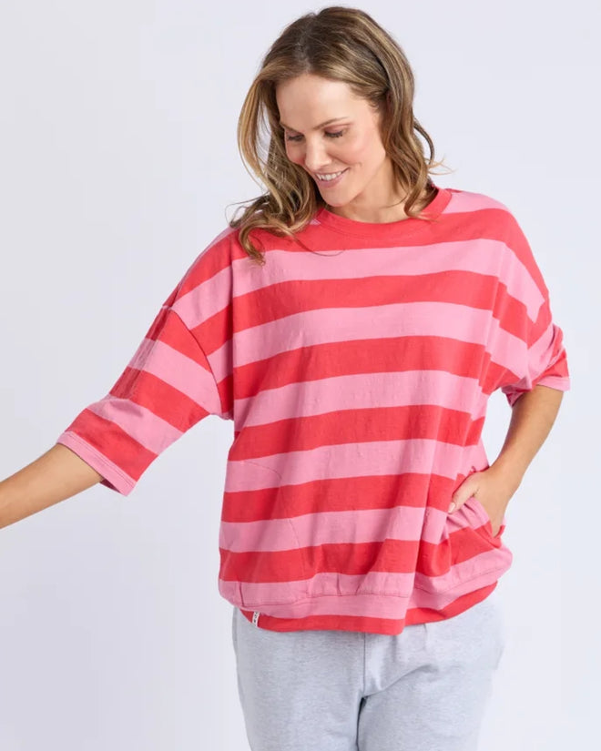 Elm Mazie T Shirt Cayenne Rose Stripe