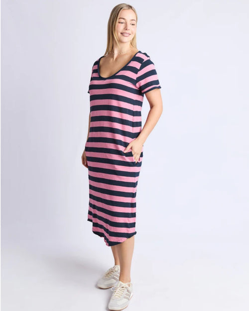 Elm Meave Midi Dress Rose Navy Stripe